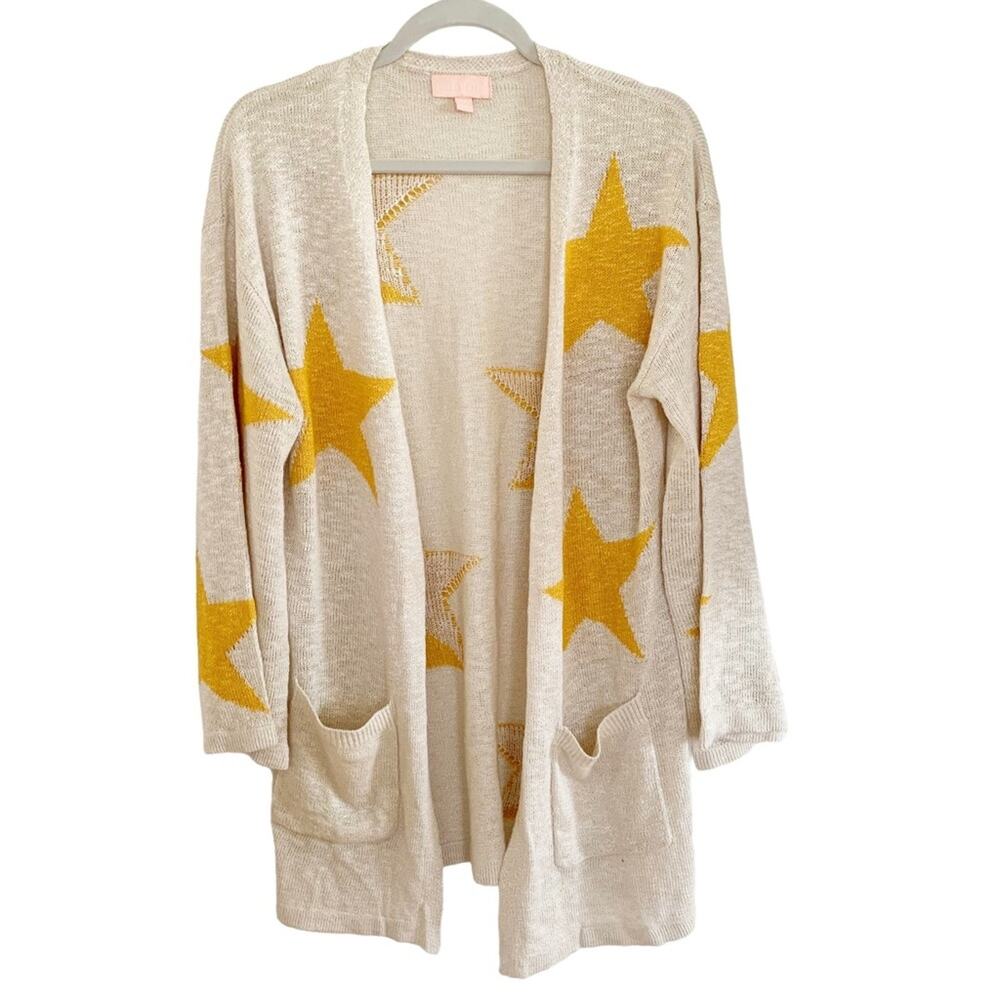 Charmed Hearts Cream Gold Star Open Front Cardigan Medium